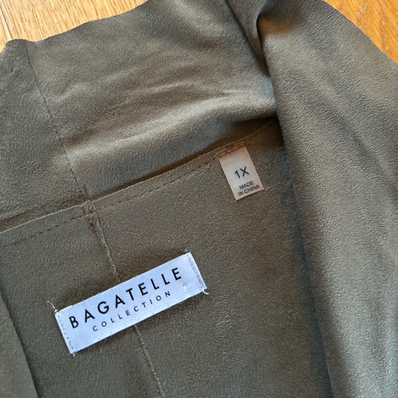 Bagatelle Women’s Faux-Suede Drape-Front Jacket Olive Green Size 1x New No Tags - Picture 4 of 6